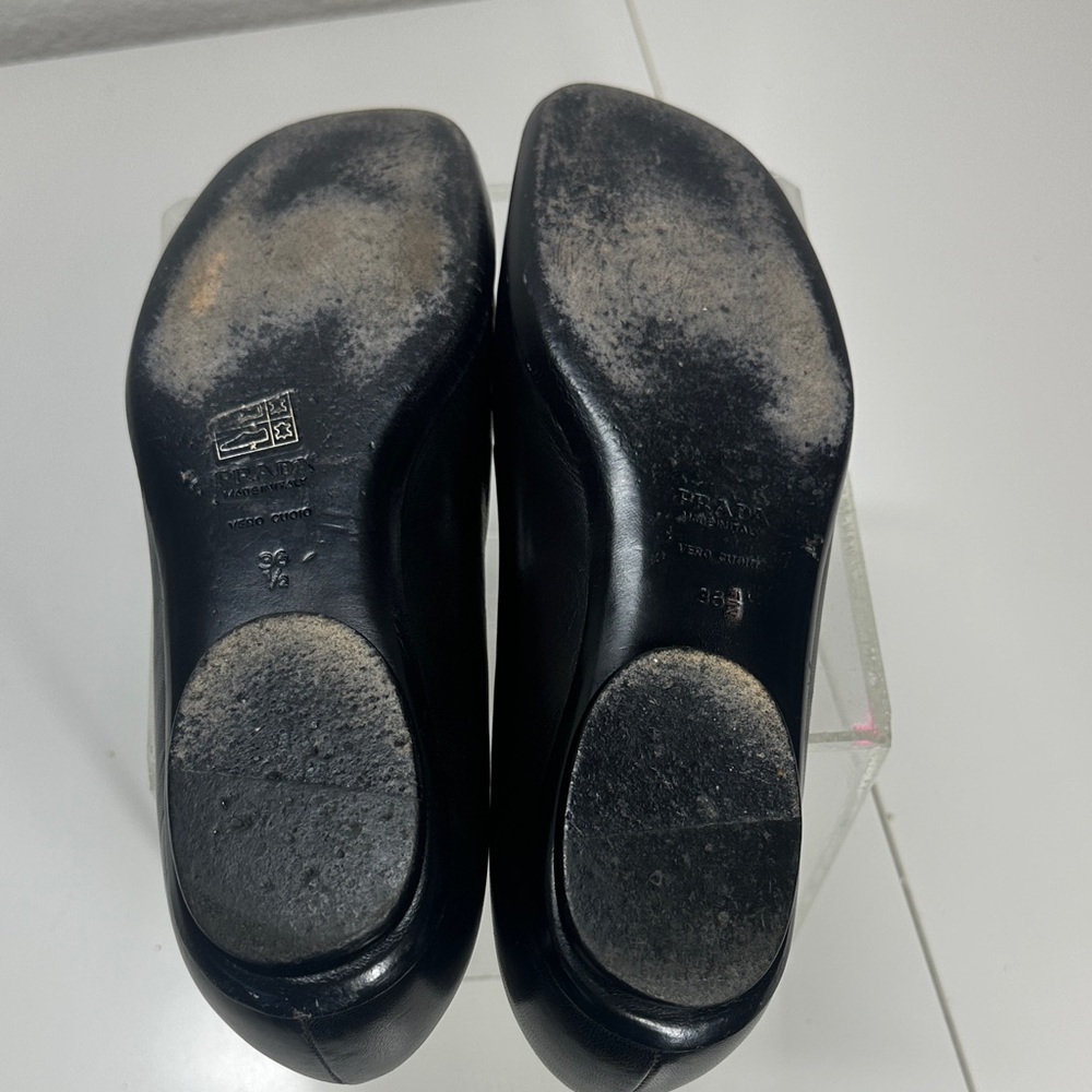 Prada Women's Black Leather Flats Loafers Euro 36 1/2 US Size 6 - Picture 8 of 9